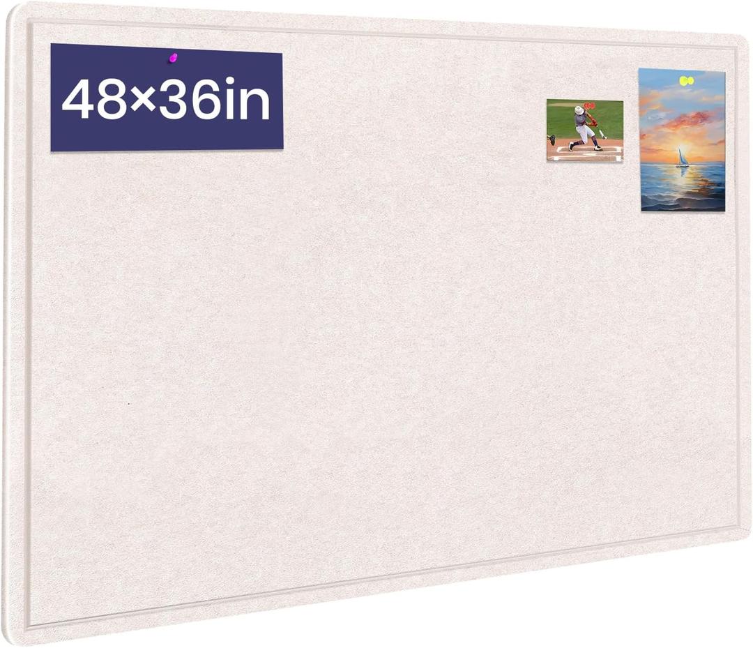 Large Bulletin Board, 48 X 36 inches Felt Board Notice Pin Board, 4' x 3'Cork Board Alternative for Wall, Self-Adhesive Vision Board Mood Board Foldable Photo Board with 30 Pushpin (Oatmeal)