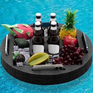 Large Floating Drink Holder Black Floating Refreshment Table Tray Compartment Portable Floating Pool Tray for Swimming Pool Accessories Hot Tub Beach and Party Decor