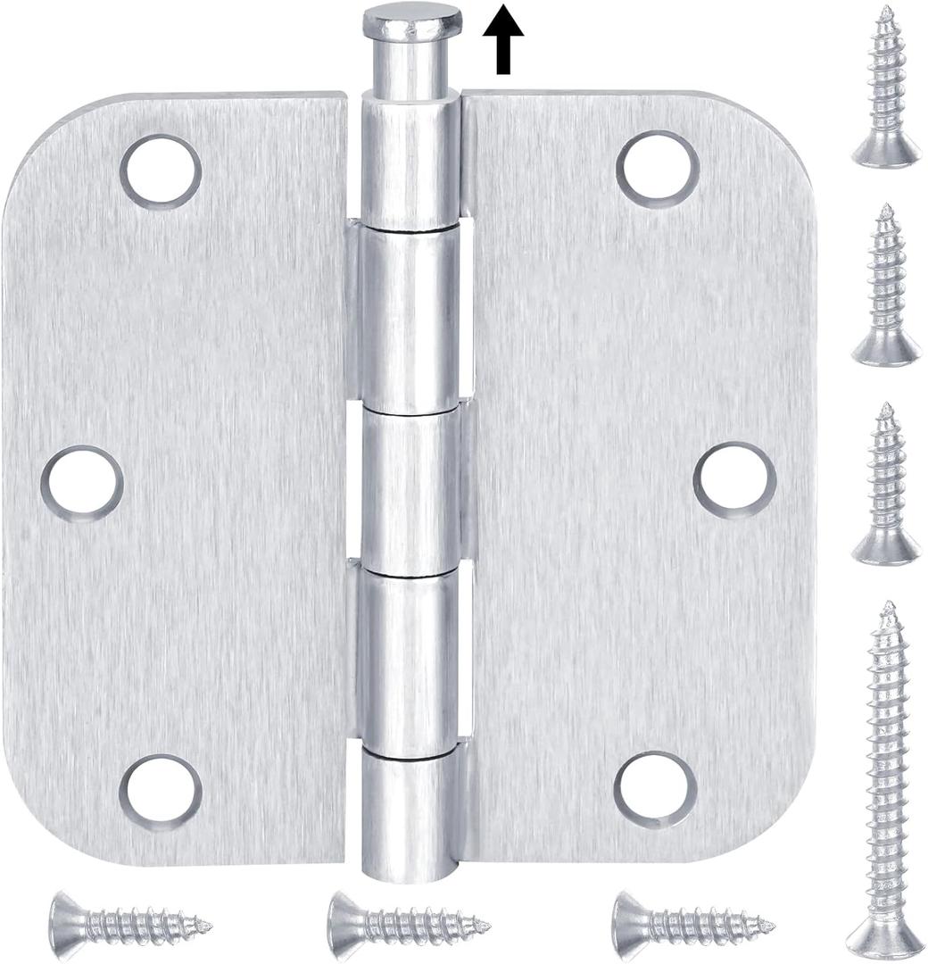TICONN 48-Pack 3.5 Inch Door Hinges with 5/8" Radius Corner, 3-1/2 x 3-1/2 Inch Iron Bifold Residential Doors Hardware (5/8" Radius Corner, Satin Chrome, 48 Pack)