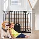 Baby Gate with Cat Door for Stairs - Auto Close & Easy Walk Thru Dog Pet Gates for Stairs 30"-43.7" Wide, Doorway, Pressure or Wall Mounted Child Gate Includes 4 Wall Cups 2 Extensions