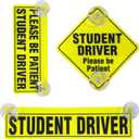 3PCS Student Driver Sticker,Car Accessories Student Driver Window Cling,Please Be Patient Window Signs with Suction Cups,Car Bumper Sticker,Suitable for All Beginners Driving Learner