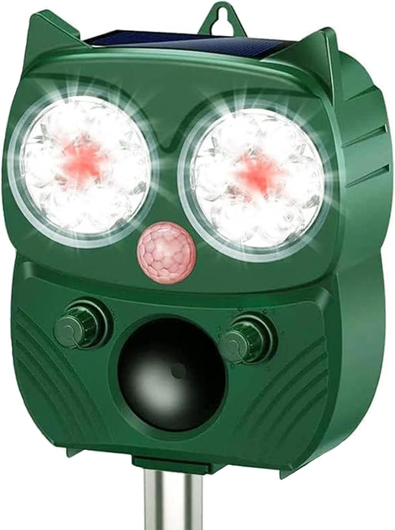 Solar Animal Repeller, Ultrasonic Repellent, Motion Detection, LED Flashing Light, Dog, Cat Repellent, Squirrel, Raccoon, Skunk, Rabbit, Rodent, Fox, Deer, etc. (Green)