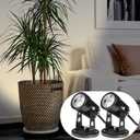 SUNVIE 2 Pack LED Spot Lights Indoor for Plants Uplights Lamp Accent Lighting Decor 120V Warm White Up Spotlight 5.9 FT Cord with Floor Foot Switch (Base and Stake Included)