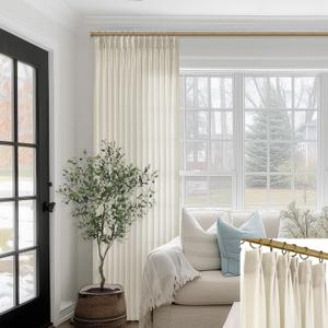 SHINELAND 120 Inch Linen Extra Long Curtains,Sheer Light Filtering Natural Linen Color Greyish Beige 10 FT Foot 10FT Curtains for Living Room 2 Panels Set