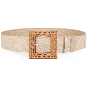 Rrwin Rattan Straw Raffia Summer Belts for Women 2025 Elastic Stretch Woven Waist Wide Band (Retro)