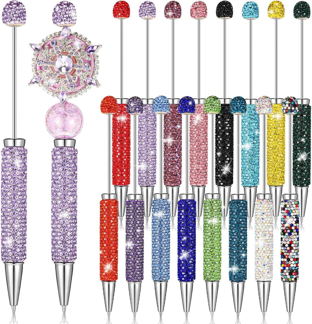 Tondiamo 16 Pcs Full Rhinestones Beadable Pens Glitter Fancy Pens Bulk for Beads DIY Luxury Diamond Beaded Pen Sparkly Cute Journalling Ballpoint Fun Bling Ballpoint for DIY Craft Making
