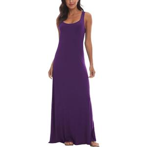 Urban CoCo Women's Scoop Neck Solid Sleeveless Summer Beach Tank Top Casual Maxi Dress (Purple, L)