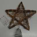 Christmas Tree Topper Farmhouse Christmas Decor Christmas Tree Decorations Rattan Natural Christmas Tree Star with 10 Warm LED Lights for Rustic Christmas Ornaments Holiday Seasonal Decoration 10 Inch