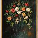 AtterrirArt Vintage Bathroom Framed Wall Art, Moody Botanical Canvas Print, Rain Shower Wall Decor, Floral Farmhouse Wall Decor, Ready To Hang, 12 * 16 Inch