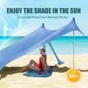 Gardentime Beach Tent Canopy with 8 Sandbags 4 Aluminum Poles, Pop Up Portable Camping Sun Shelter, Easy Set Up with 2 Sand Shovel, Ground Pegs, Carrying Bag for Outdoor Beach,Picnic, Fishing