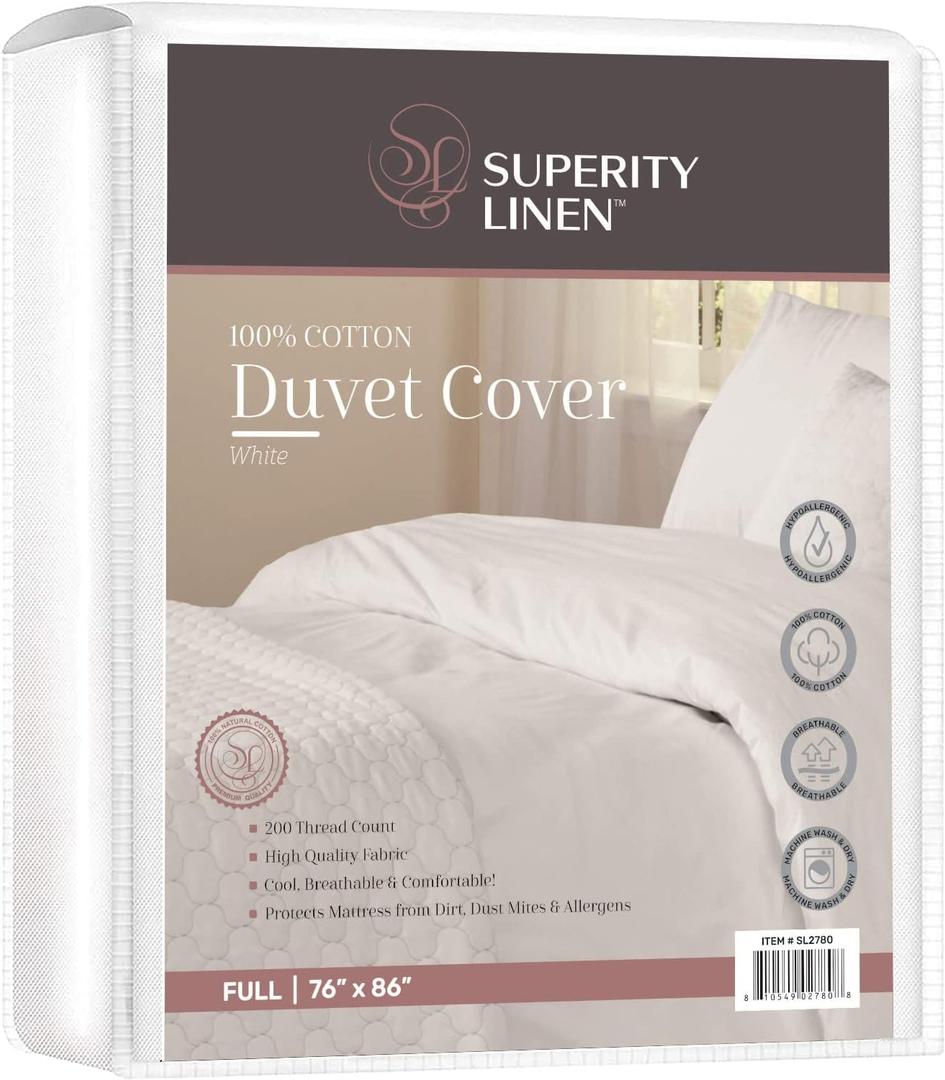 Superity Luxurious Hotel Quality Full Size Duvet Cover 100% Soft and Comfortable Cotton Designed for Full Size Duvet 200 Thread Count 7 Button Closure - (76 x 86)
