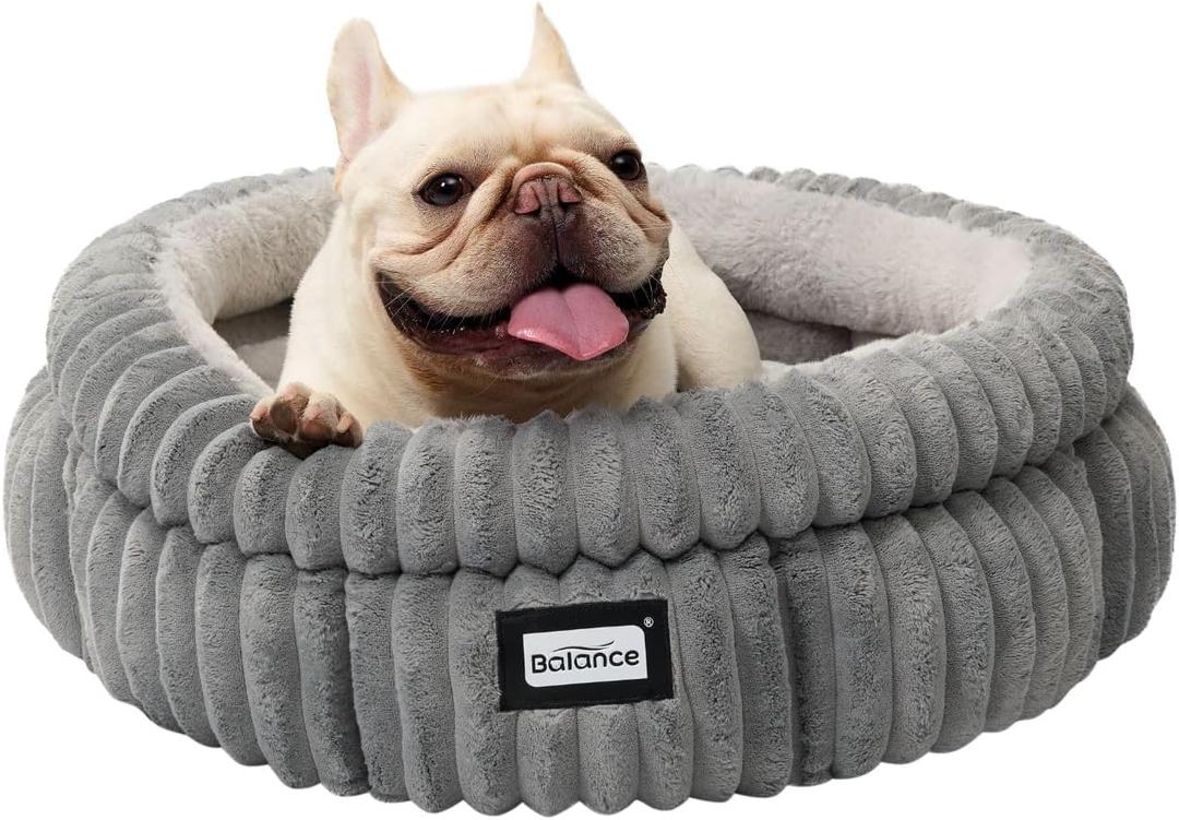 BALANCE Cat Bed Kitten Bed, Washable Round Cat Beds for Indoor Cats, Super Soft Plush Faux Fur Pet Bed for Puppy and Kitten with Anti-Slip Bottom
