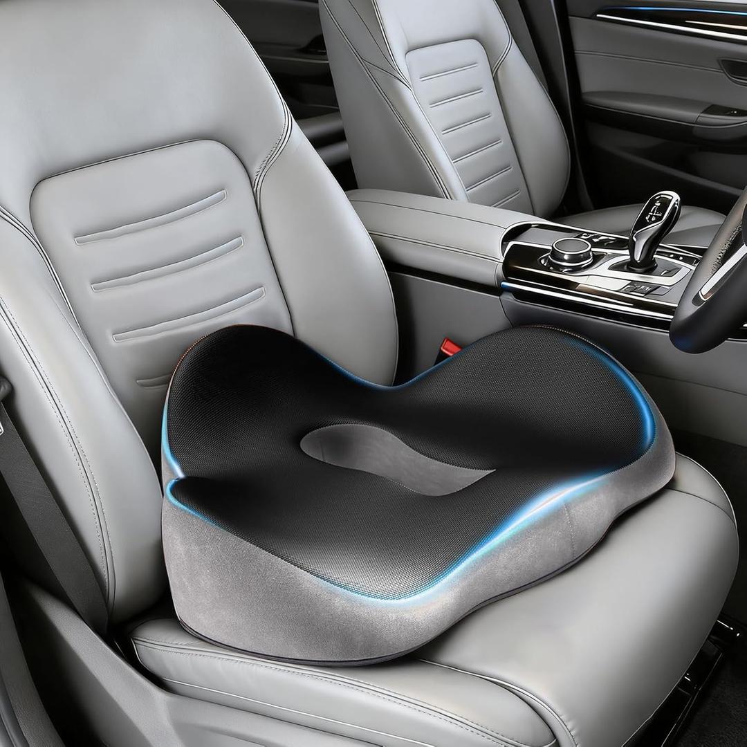Car Seat Cushion for Long Driving, Ergonomic Memory Foam Seat Cushion for Pressure Relief, Medical Grade Chair Cushion for Office/Wheelchair (Black)