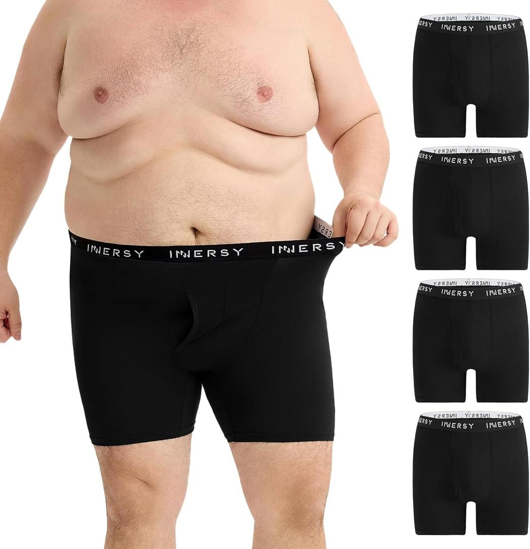 INNERSY Men's Big and Tall Boxer Briefs Breathable & Moisture-Wicking Underwear with Open Fly 4-Pack (3X-Large)