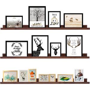 AZSKY Floating Shelves Deep Walnut for Wall Long Picture Ledge Shelf 48 Inch Beige Photo Ledge Shelves with Lip Wall Bookshelf for Kids Bedroom Living Room Bathroom Kitchen Wooden Spice Rack Set of 3