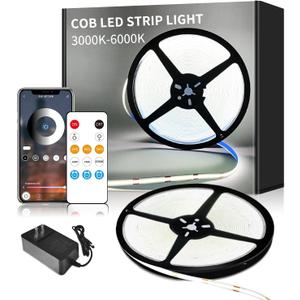 32.8ft COB LED Strip Lights DC 24V Dimmable 6000K White Flexible LED Tape Light for Bedroom, with Remote and app Control LED Tape Lights CRI90+,for DIY Home DecorationWhite