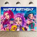 Demon Movie Hunters Birthday Party Decorations,Happy Birthday Banner Backdrop for Birthday Party Supplies