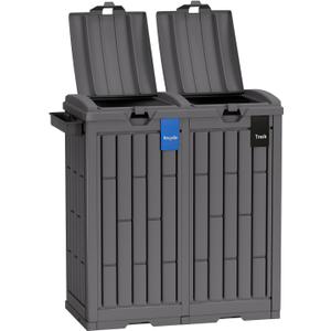 FDW 60 Gallon Dual Outdoor Trash Can with Lid, Double Bin Garbage Can with Safe Ashtray for Waste Sorting, Patio & Garden