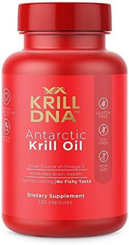 Antarctic Krill Oil by KrillDNA, 1000 mg with Astaxanthin, Omega 3, DHA, EPA, and Phospholipids, Vanilla Coating, No Smell, No Fishy Taste, (120 softgels-60 Servings), Best By 04/2025