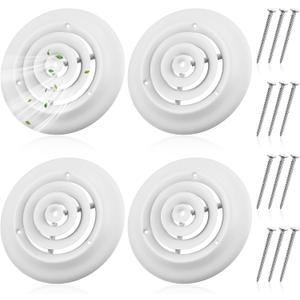 Therwen 4 Pieces 6 Inch Round Vent Cover, Ceiling Diffuser White HVAC Vent Duct Cover Replacement with Screws to Install, Fitting in 6 Inch Duct, Outer Dimensions: 9-15/16" (6 Inch)