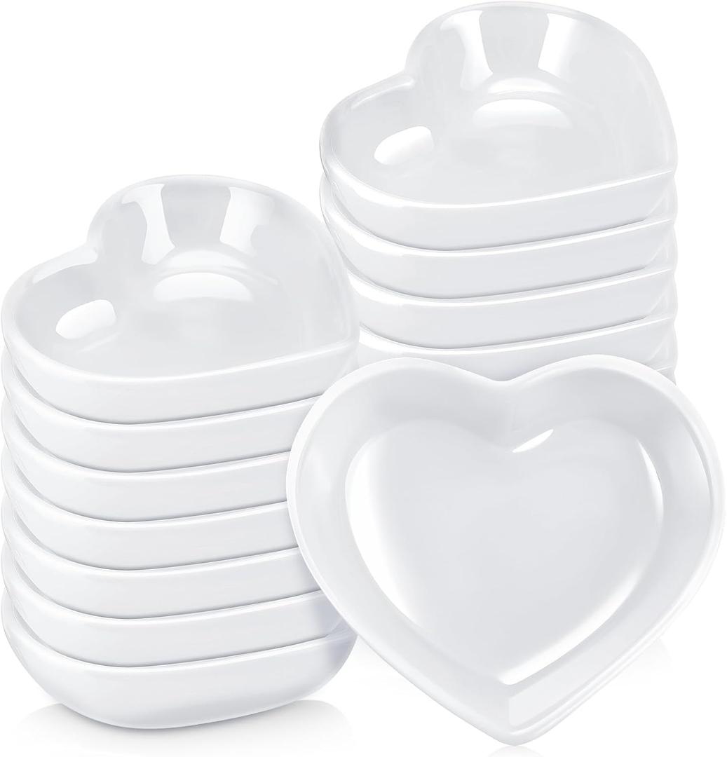 Zopeal 12 Pcs Heart Shaped Bowls Ceramic Dishes Heart Plates Multipurpose Salad Appetizer Plate Cooking Gift for Candy Sauce Sushi Dipping Serving Wedding Anniversary (White)