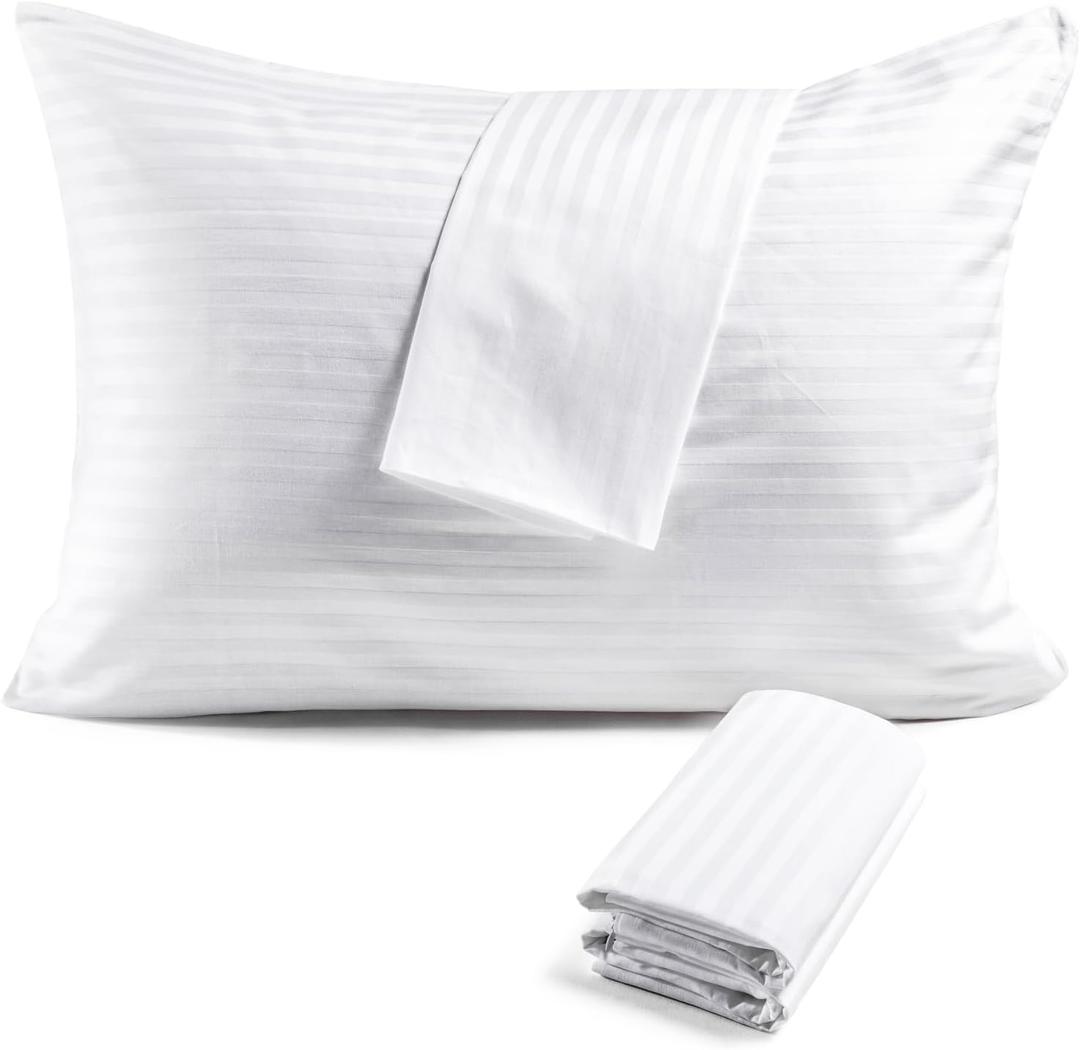 FAUNNA 600TC 100% Cotton Pillow Protectors, Queen Size (20x30), 2 Pack, Oeko-TEX Certified, Hotel Grade Pillow Cover with Silent Zipper, Zip Up Pillow Cases, White