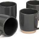 OTAGO Coffee Mugs for 4, 12 oz Mug Set, Partially Unglazed Base,Dringking Cup with Handle for Coffee, Tea, Cocoa, Milk, Gray