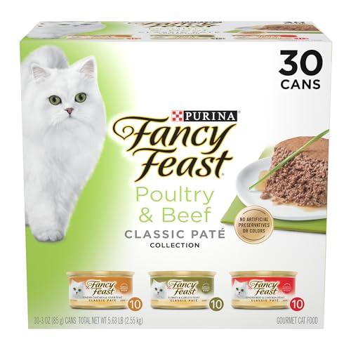 Fancy Feast Poultry and Beef Feast Classic Pate Collection Grain Free Wet Cat Food Variety Pack - (Pack of 30) 3 oz. Cans By SEP 2027