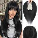 Hair Toppers for Women Real Human Hair, 360 Cover Middle Part Human Hair Toppers for Women with Thinning Realistic Scalp Line Upgrade Basement Toppers Hair Pieces (Black, Wispy Bangs)