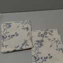 jinchan Floral Kitchen Curtains 45 Inch Linen Tier Curtains Farmhouse Cafe Half Window Drapes for Small Windows Light Filtering Blue on Beige for Living Room Bathroom Back Tab 2 Panels