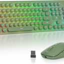 Backlit Wireless Keyboard and Mouse, 2.4GHz Light Up Typewriter Rechargeable Cordless Quiet Keyboard with USB Receiver for PC/Laptop(Dark Green)