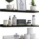 WOPITUES Floating Shelves 24 inch with Gold Metal Guardrail, Shelves for Wall Decor Set of 3, Wall Shelves for Bedroom, Bathroom, Kitchen, Living Room, Plants, Picture Frames, Art- Black and Gold