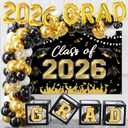 Graduation Decorations 2026, Black Gold Graduation Party Decorations 123pcs Balloon Boxes with Letters, Balloon Arch Kit and Backdrop for 2026 Grad Decor Class of Party Supplies