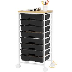 Homde Rolling Storage Drawer Cart: 8-Drawer Sort to Clear Desk & Dresser Clutter - Anti-Fall Smooth Glide Prevents Spill-Out During Daily Grab - Lockable Wheels Keep It Steady