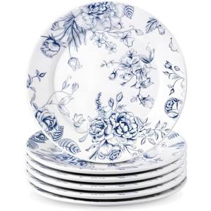 Honeydak 6 Pcs 6 Inch Blue Floral Flower Ceramic Plates Blue and White Porcelain Salad Serving Plate Vintage Dinner Appetizer Dessert Dishes Tableware for Wedding Birthday Tea Party Table Supplies