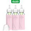 Dr. Brown's Anti-Colic Options+ Narrow Glass Baby Bottles 8 oz/250 mL, with Level 1 Slow Flow Nipple, 3 Pack 0m+ with Pink 100% Silicone Sleeves, BPA-Free