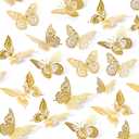 SAOROPEB 3D Butterfly Wall Decor - 48 Pcs, 4 Styles, 3 Sizes, Gold Butterfly Decorations for Birthday & Party Celebrations, Removable Stickers