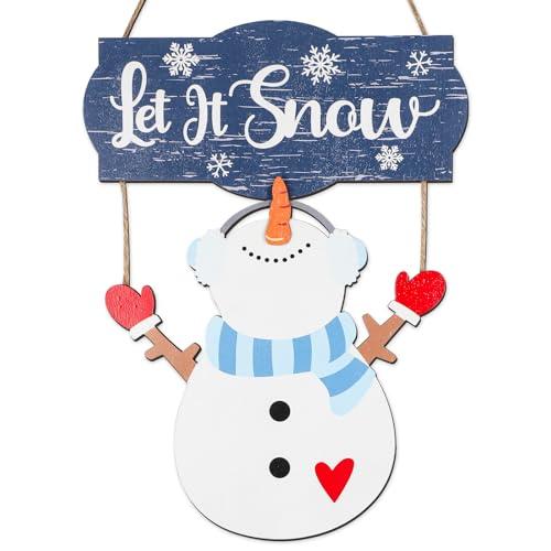 Winter Snowman Sign Decorations, Wooden Let It Snow Snowman Door Sign, Winter Decor for Door Wall Christmas Holiday Home Office School Decor (Snowman) Pack of 2