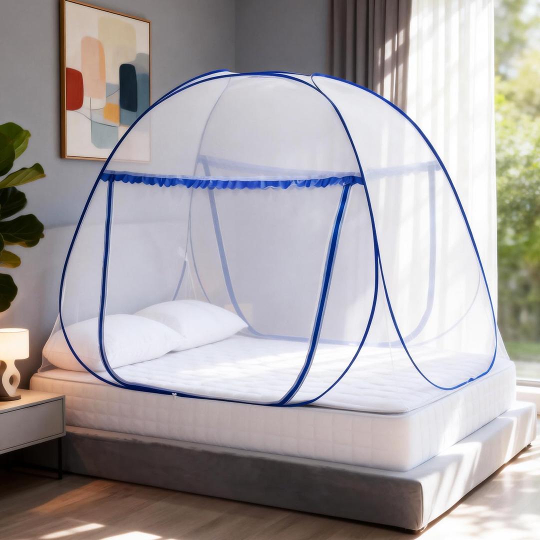 Pop-Up Mosquito Net Tent for Bed, Folding Portable Camping Travel Mosquito Tent with Net Bottom for Baby Adults, Easy to Install and Wash Mosquito Net for King Size Bed L79 x W71 x H59 inch, 2 Entries