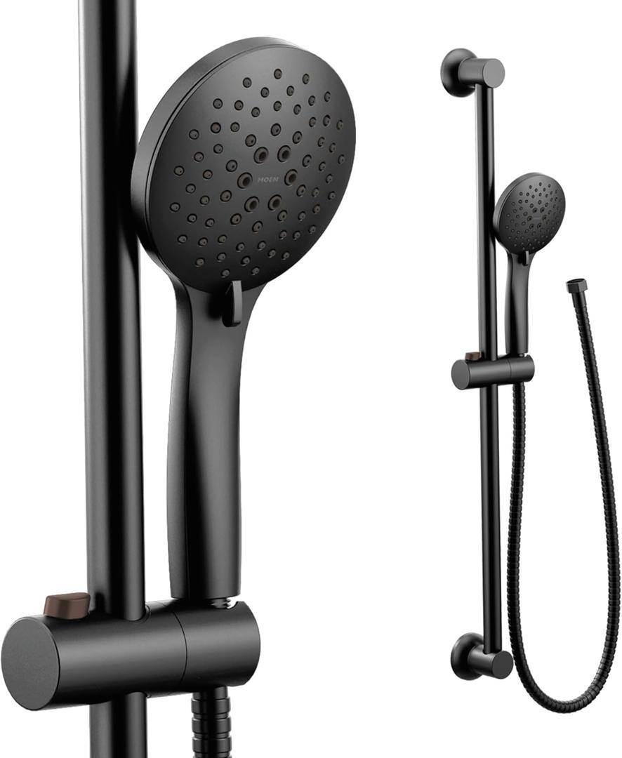Moen Eco Performance 5 Funtion Handheld Showerhead, 30 Inch Slide Bar and 69 Inch Hose, 3558EPBL (Matte Black)