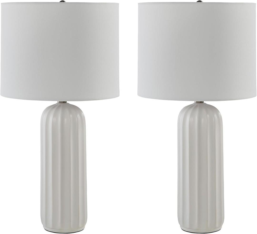 Signature Design by Ashley Clarkland Contemporary 24 Inch Ceramic Table Lamp, Set of 2, White
