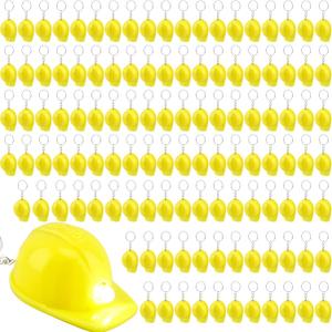 120 Pcs Mini Construction Hat Keychains Yellow LED Small Hard Hat Helmet Flashlight Keychain for Classroom Reward Goodie Bags Fillers Birthday Construction Themed Party Favors