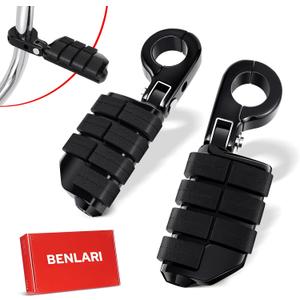 Benlari Highway Pegs P-Clamp, A3 Steel Motorcycle Foot Pegs Fit For 1.25'' Crash Bars Foot Pedal Bracket Clamp Compatible With Harley Touring Electra Road King Road Glide (Black)