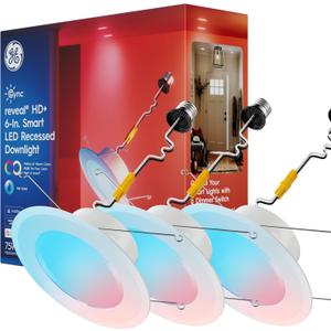 GE Cync Reveal HD+ Smart LED Recessed Downlight Fixture, Color Changing LED Light, Works with Alexa and Google Home, Matter Compatible, Ceiling Light Fixture, 6 Inch (3 Pack)