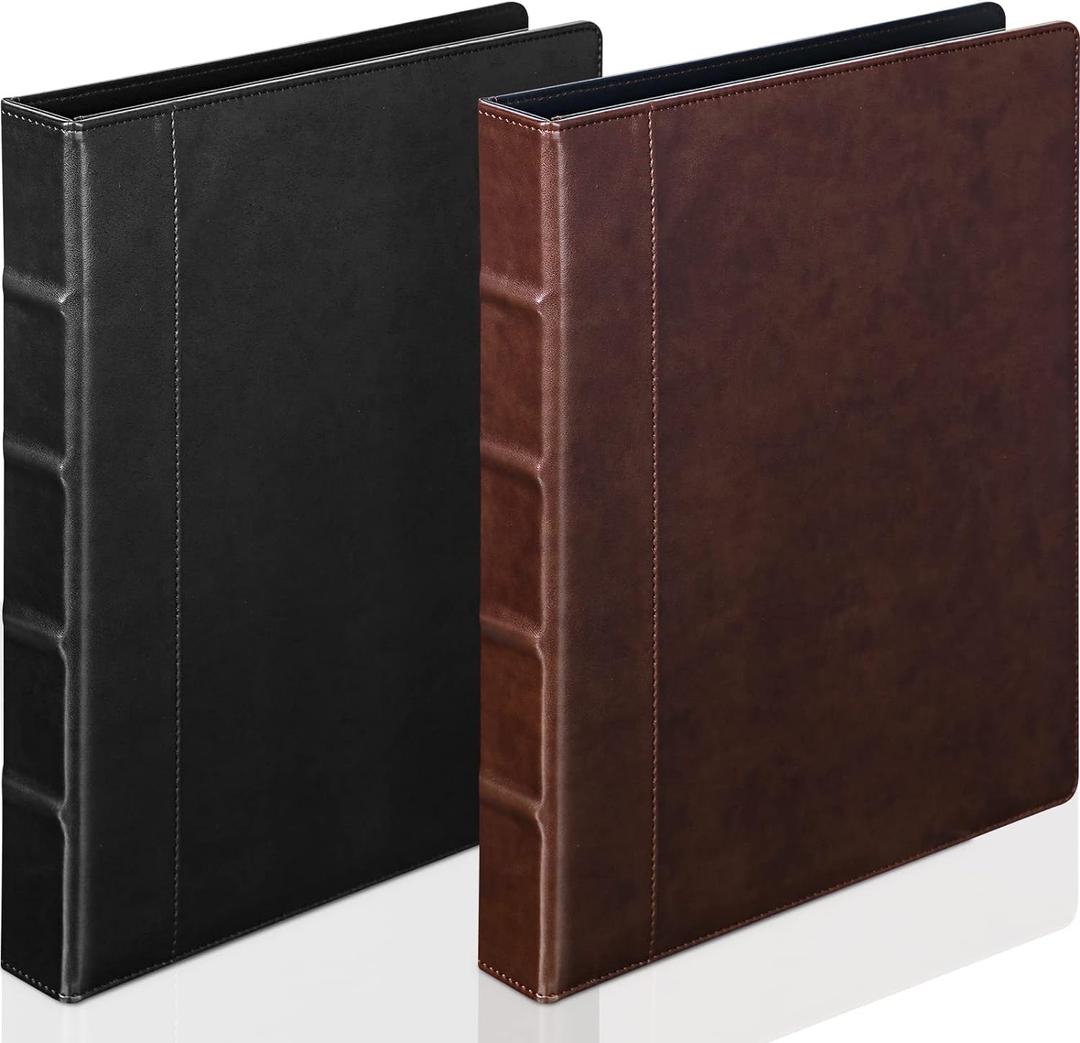 Marspark 2 Pcs Vintage Hardback 3 Ring Binder Professional Leather Binder Organizer Round Rings Holds 200 Sheets with 2 Inner Pockets(1.5 Inch,Brown, Black)