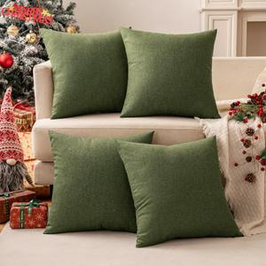 MIULEE Pack of 4 Decorative Christmas Throw Pillow Covers Linen Waterproof Pillow Covers Farmhouse Cushion Cases for Outdoor Patio Garden Tent Balcony Couch Sofa18x18 inch Green