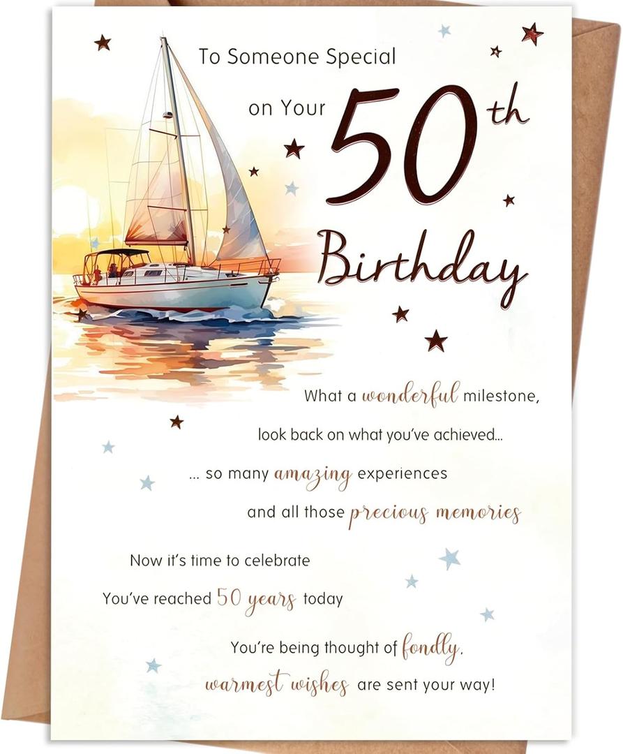 5 x 50th Birthday Card, 50 Year Old Birthday Gift Ideas for Dad Mom, 50th Birthday Decorations Gifts for Men Women Him Her, 7x5 inches