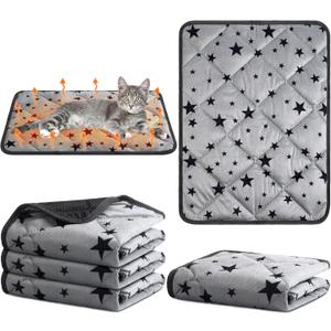 Namalu 4 Pack Self Warming Cat Bed Self Heating Cat Mat Star Pattern Soft Dog Crate Pad Thermal Pet Mat Anti Slip Kennel Dog Washable Warming Bed for Outdoor Indoor(18 x 24 Inch,Gray)