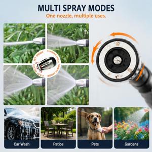 Pressure Washer Gun, High Pressure Jet Hose Nozzle, 3 Spray Modes Handheld Pressure Washer Nozzle for 3/4" Garden Hose, Watering Sprayer for Cleaning Yard Patio Car Pets, Easy to Install