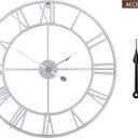 LEIKE 16" Modern Large Wall Clocks,Vintage, Round,Silent Non Ticking,Battery Operated,Silver Metal Roman Numerals Clock for Living Room/Bedroom/Kitchen Decor